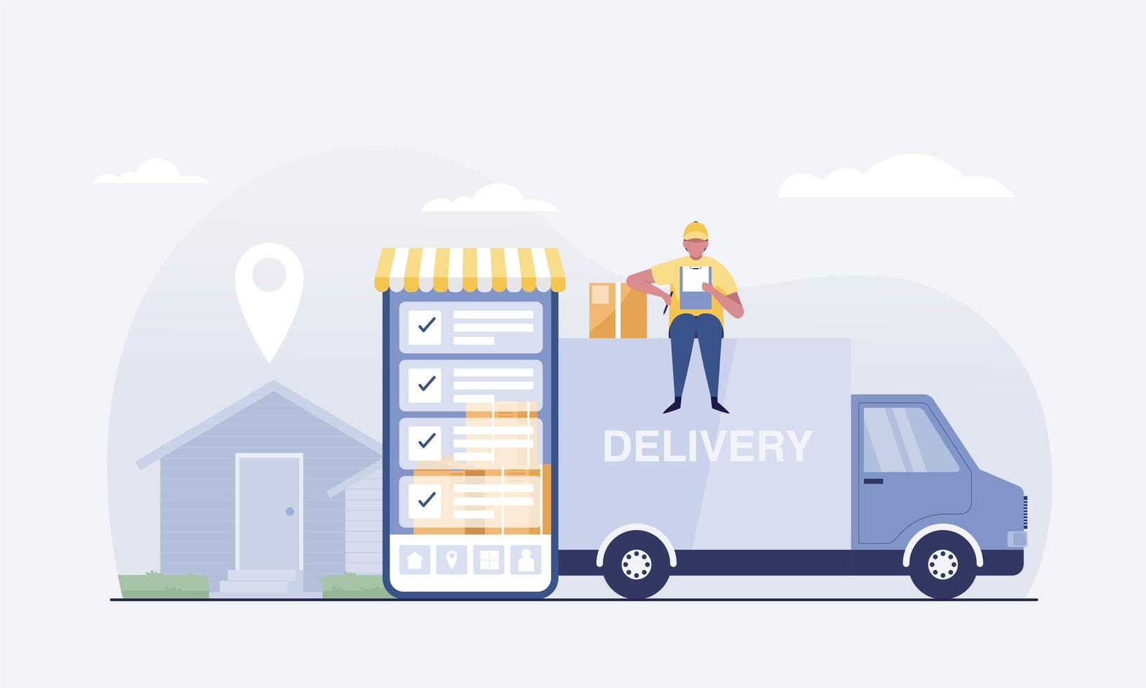 concepto de servicio de furgoneta de entrega en línea. vector