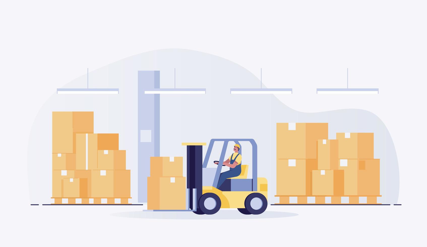 Warehouse man worker with forklift. vector illustration