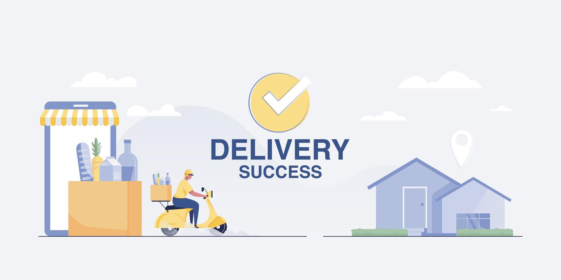 entrega éxito ilustración servicio de entrega a domicilio de clientes. vector