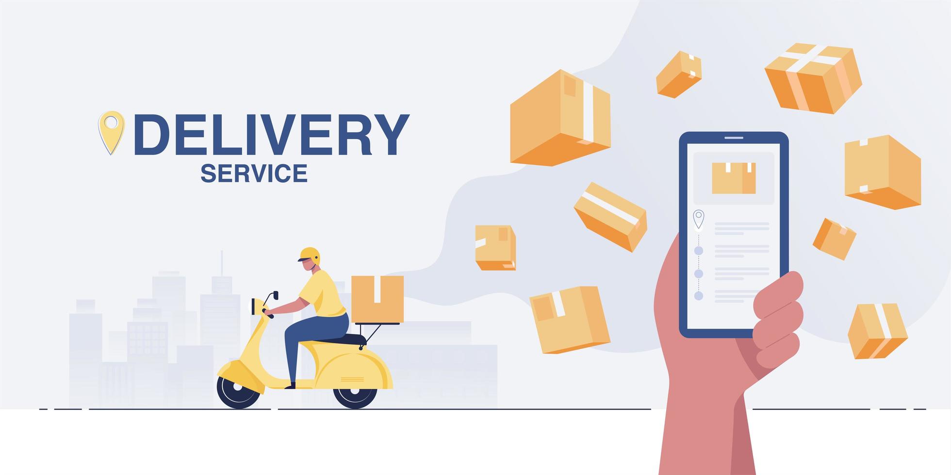 The driver delivers parcels with a scooter. express delivery service. vector