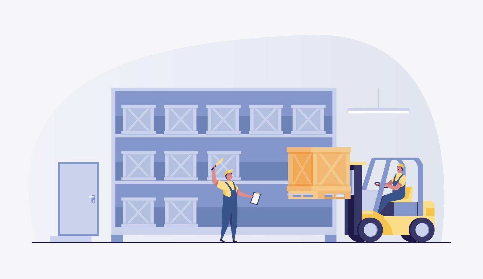 Warehouse man worker with forklift.. vector illustration