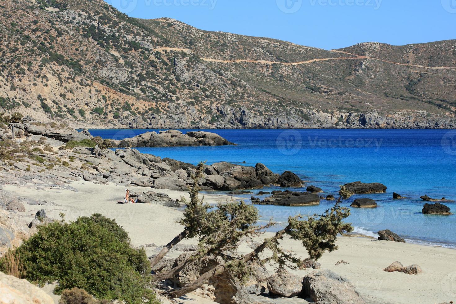Blue lagoon kedrodasos beach crete island kissamos rocky cost waters photo