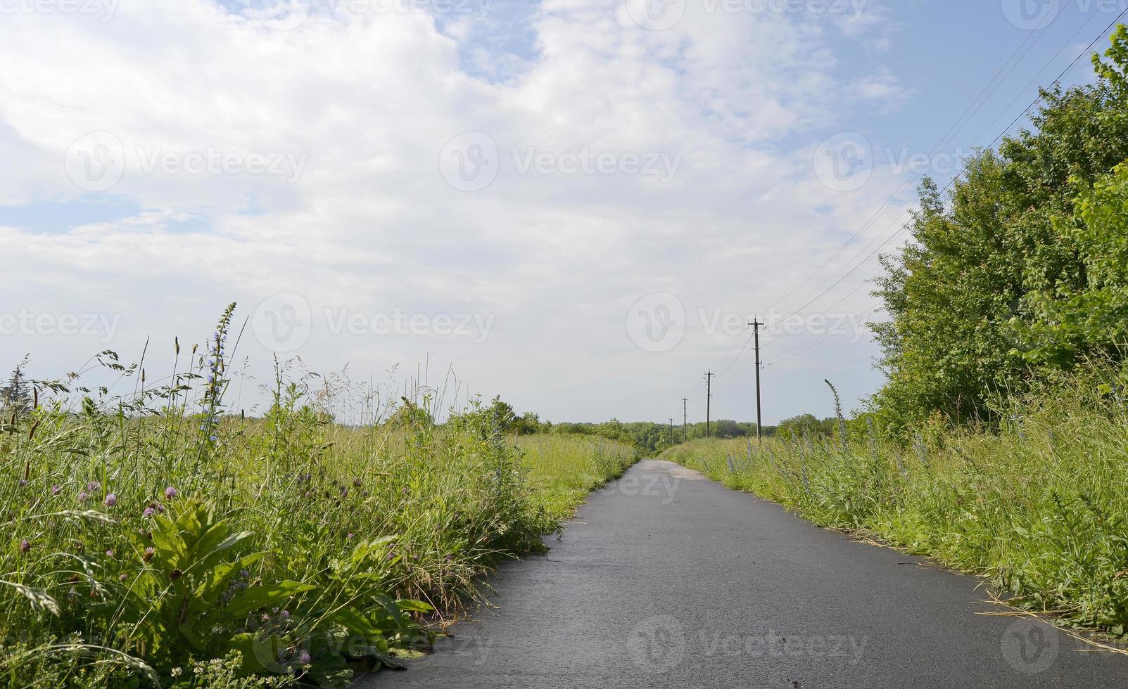 Beautiful empty asphalt road in countryside on colored background photo