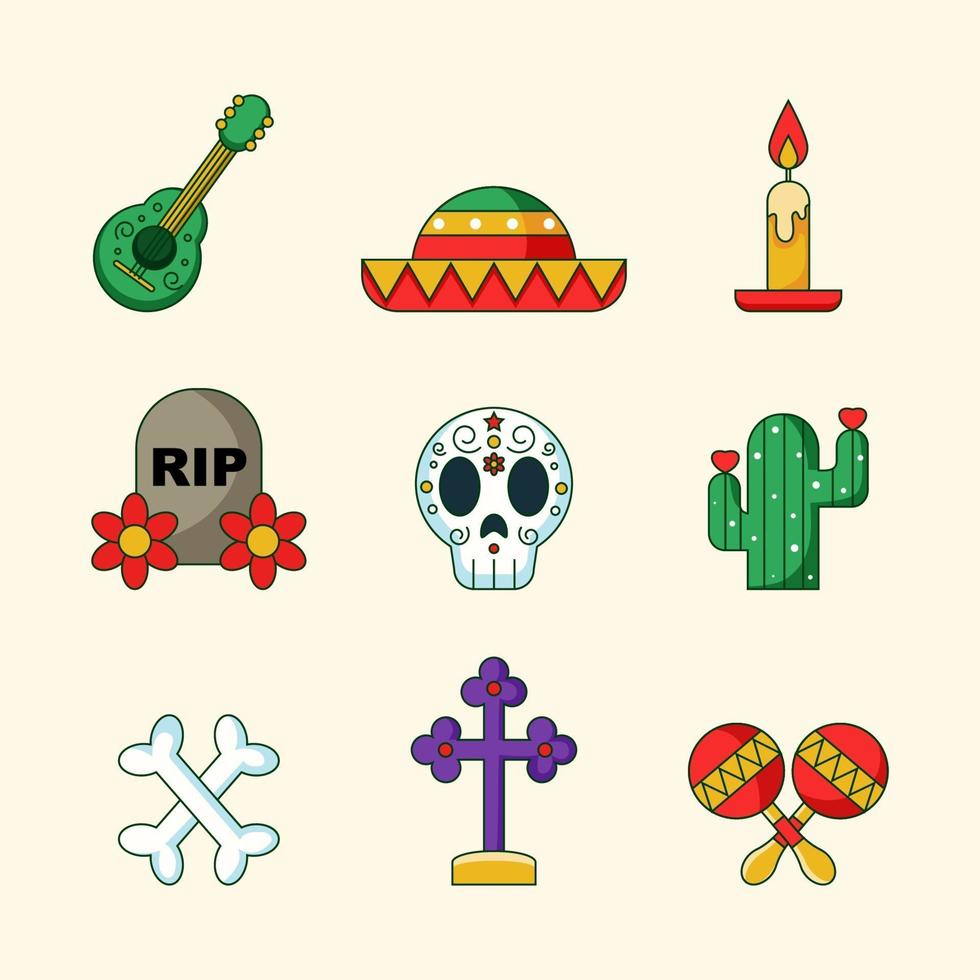 día de los muertos conjunto de iconos vector