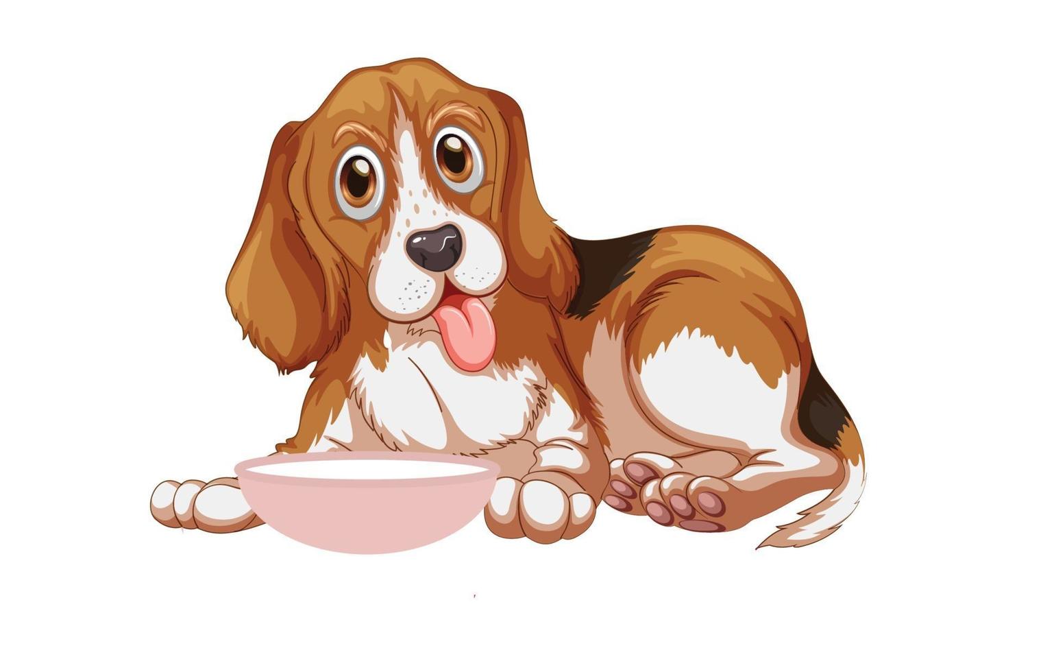 un hermoso perro se come su comida. Ilustración de vector de perro