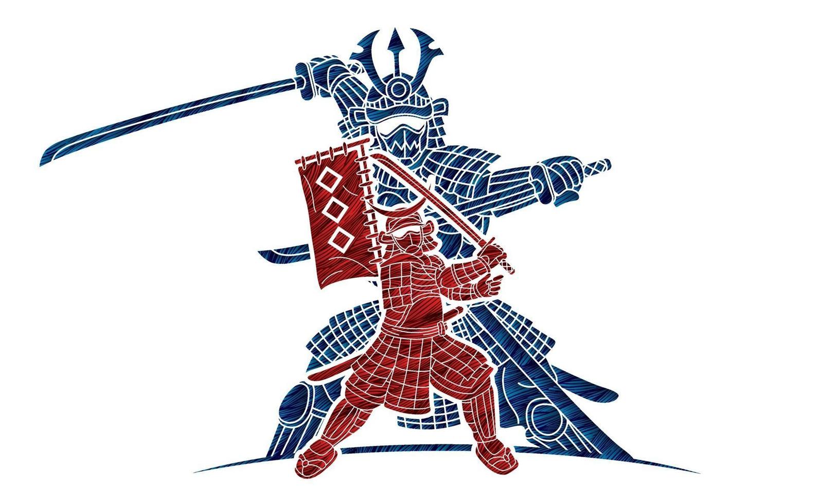 silueta samurai guerrero japonés luchador acción vector