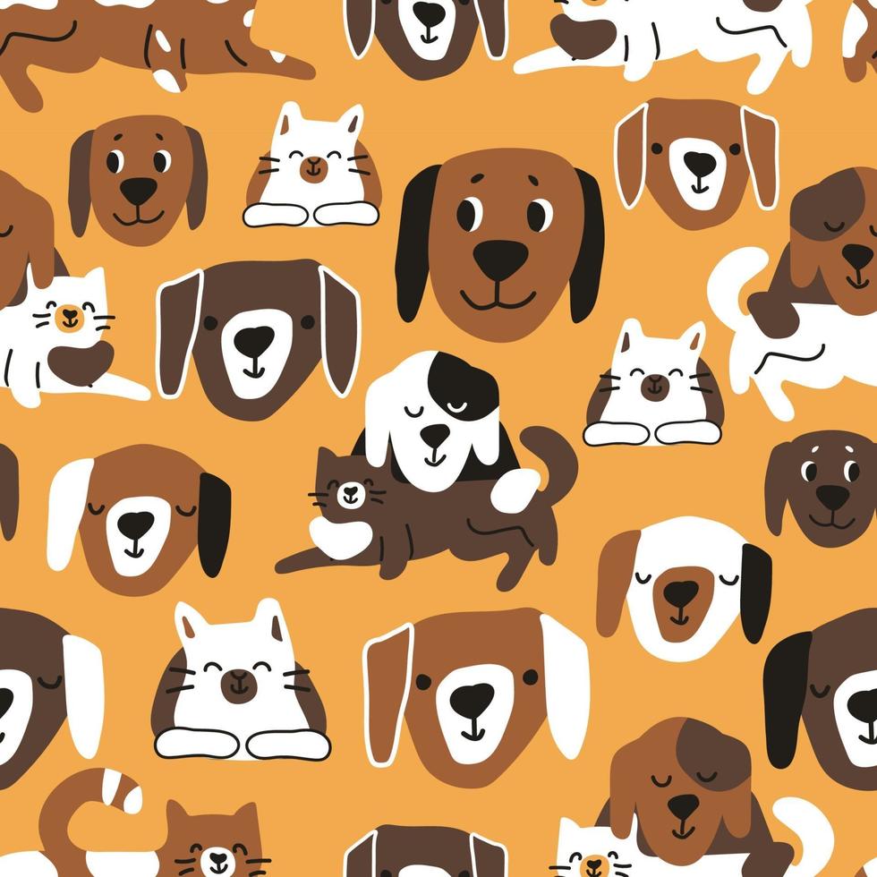 Childish seamless pattern of cute cats and dogs vector