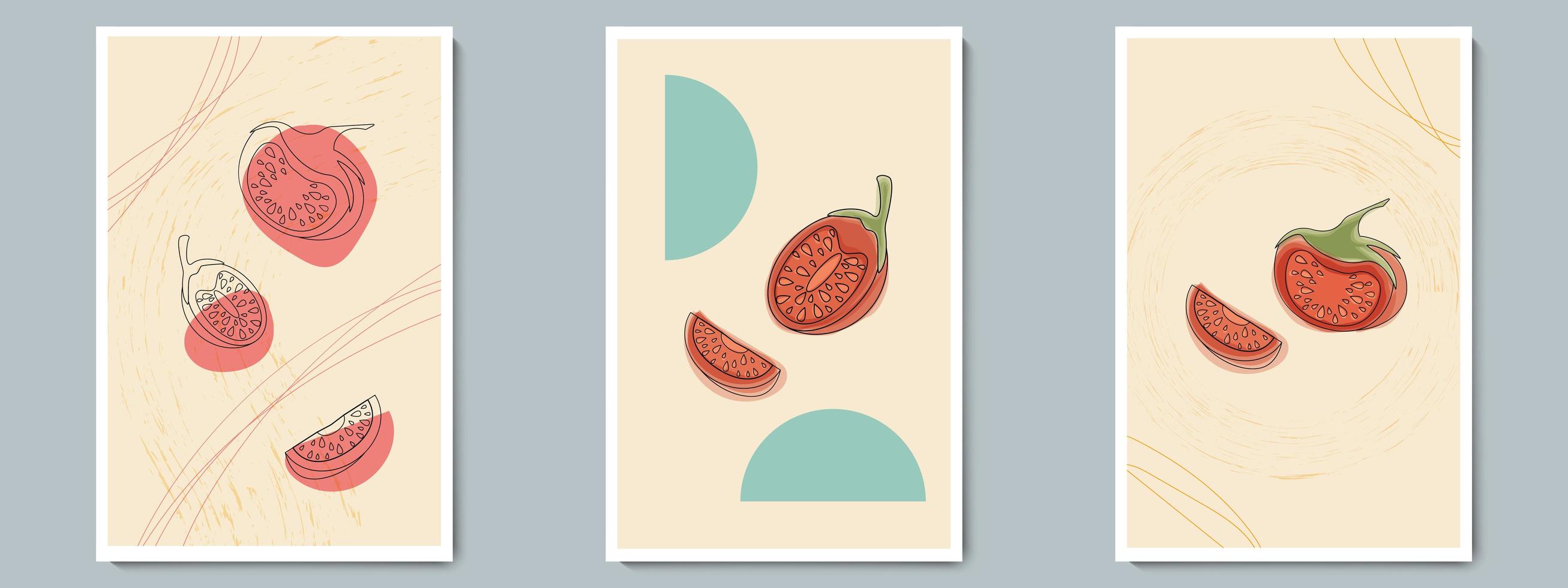 Tomatoes Set Poster. Fresh Sliced and Whole Vegetables with Texture. vector