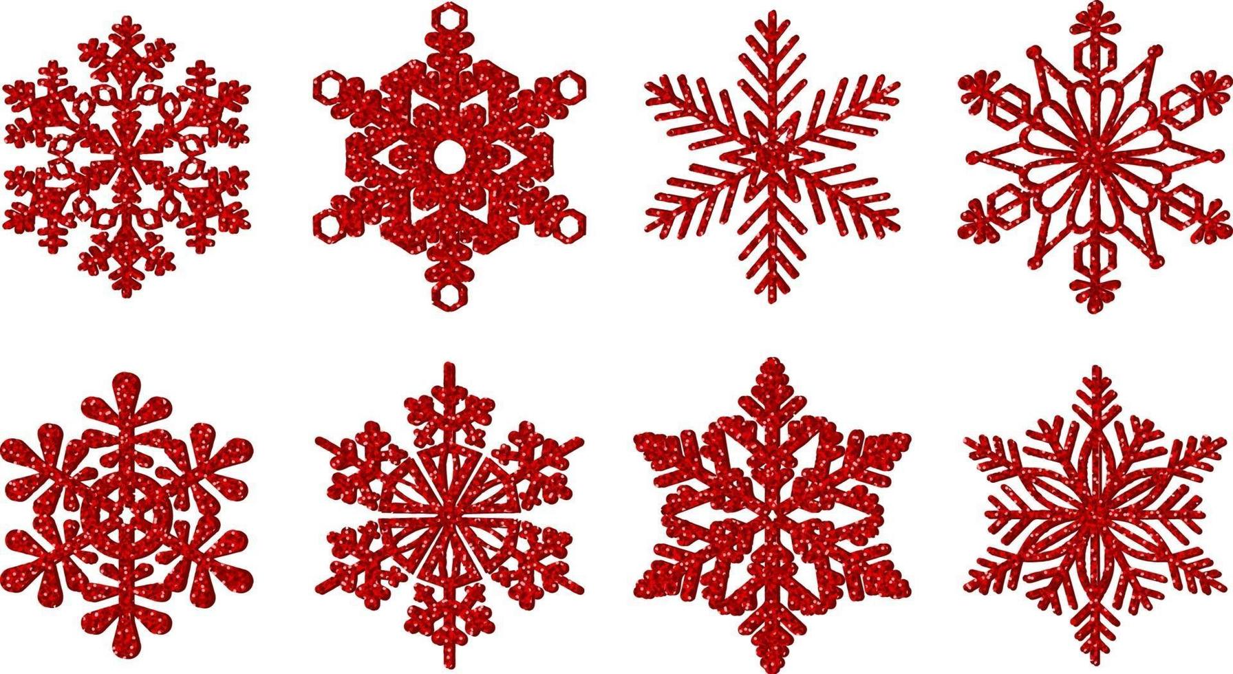 set of red glitter snowflakes vector