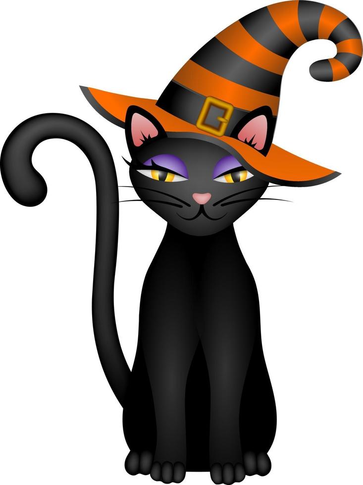 gato negro de halloween con sombrero de bruja vector