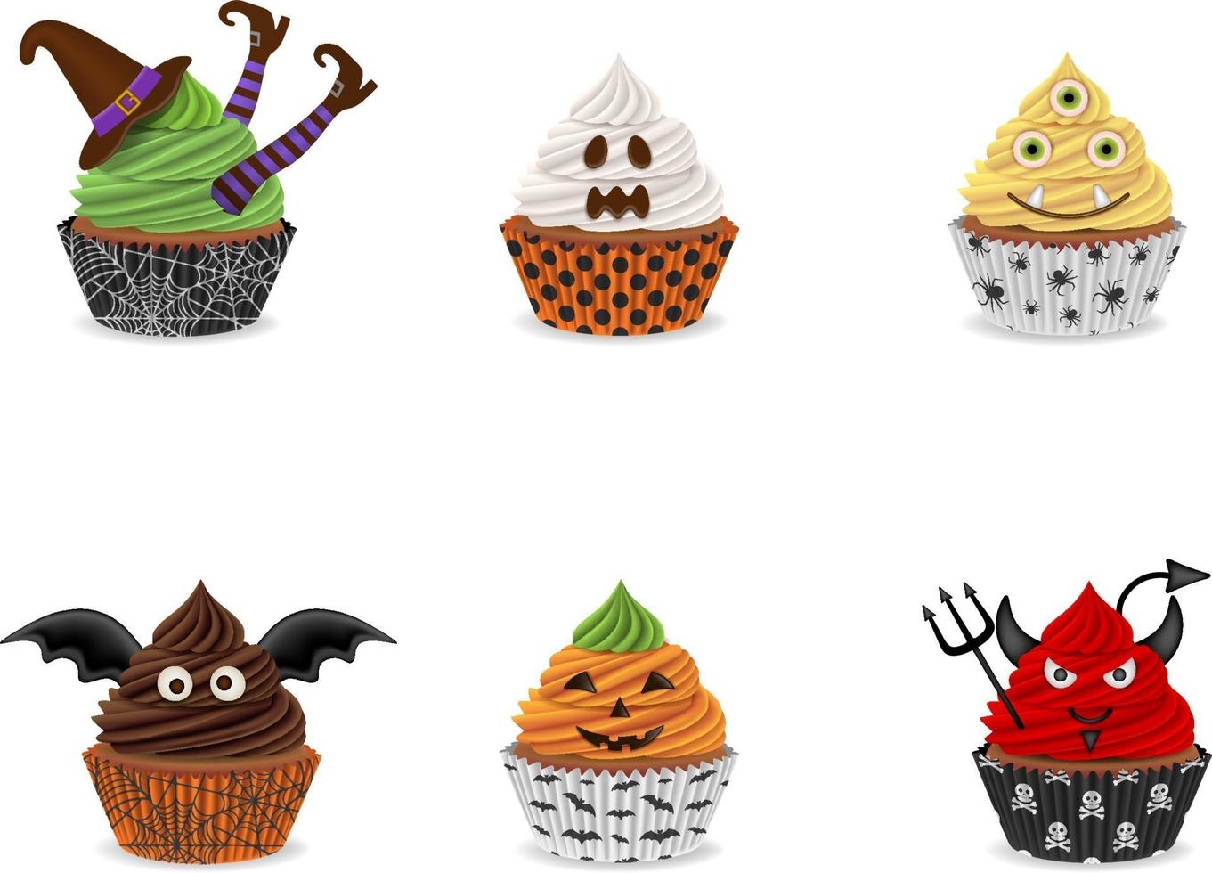 conjunto de cupcakes de halloween aislados vector