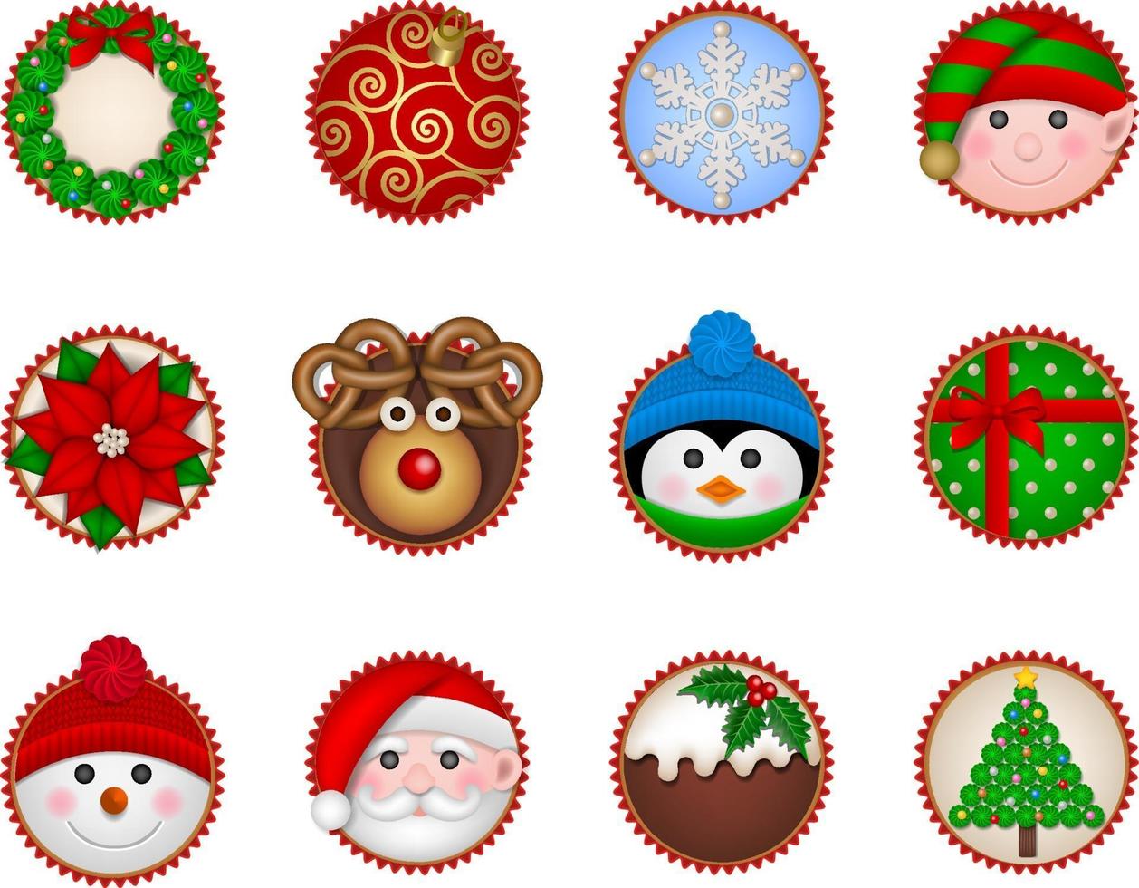 conjunto de cupcakes navideños. vista superior vector