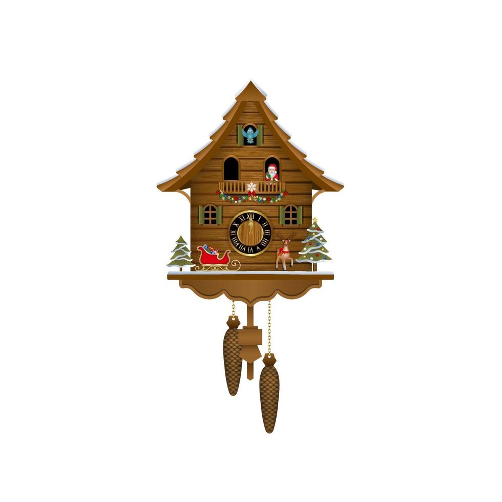 christmas wooden cuckoo clock with decorations vector