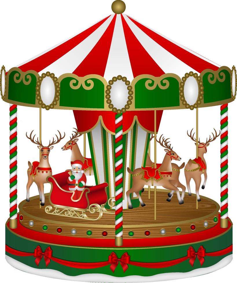 christmas carousel with santa claus and reindeers vector