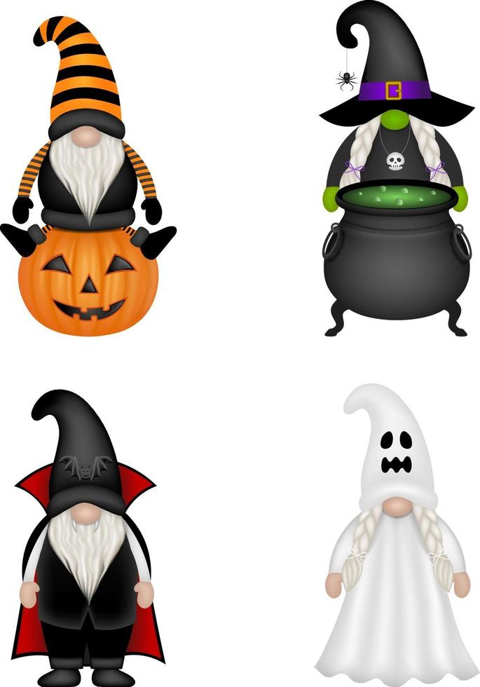 gnomos divertidos con disfraces de halloween vector