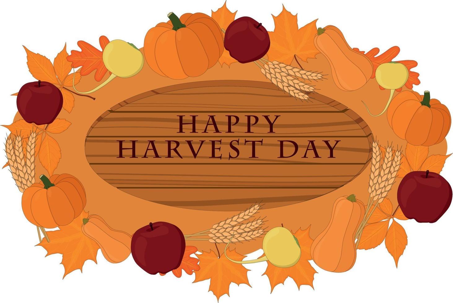 Happy harvest day wooden signboard decorated with vegetables vector