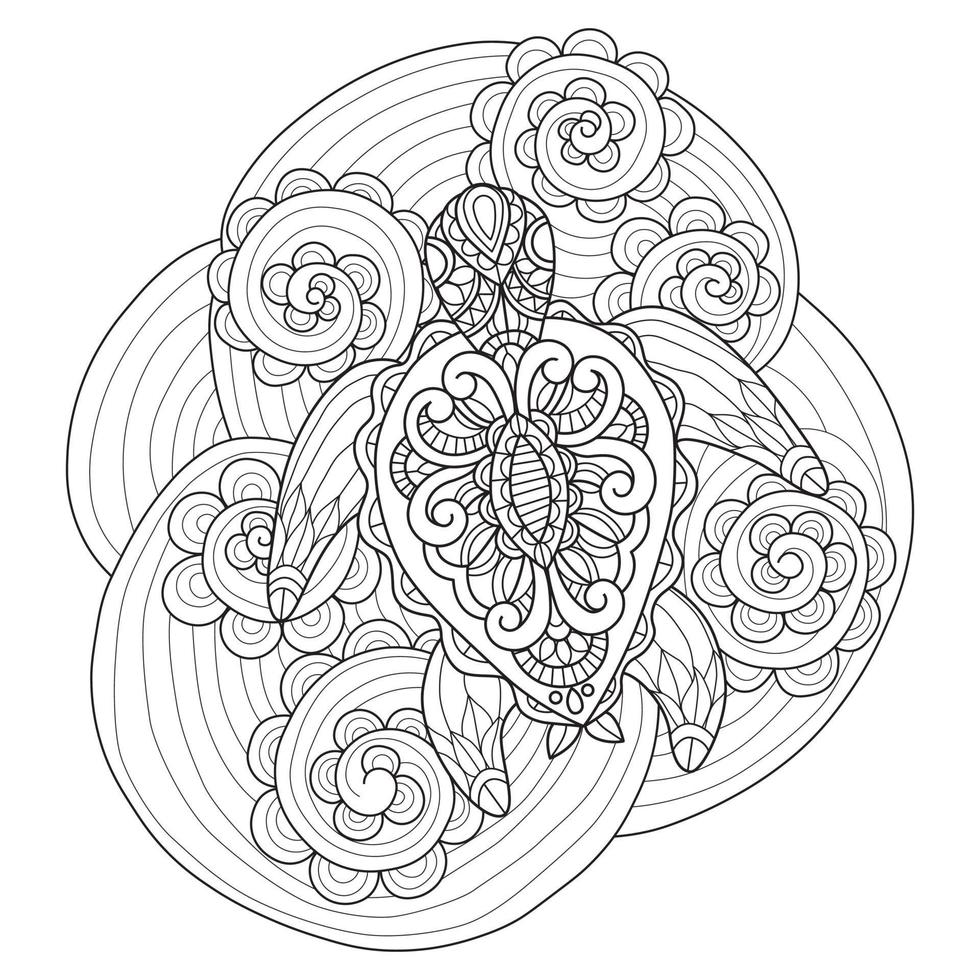 Turtle and flowers hand drawn for adult coloring book 3341820 ...