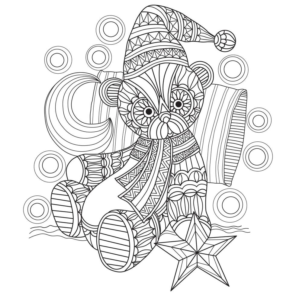 Teddy bear sleep time hand drawn for adult coloring book vector