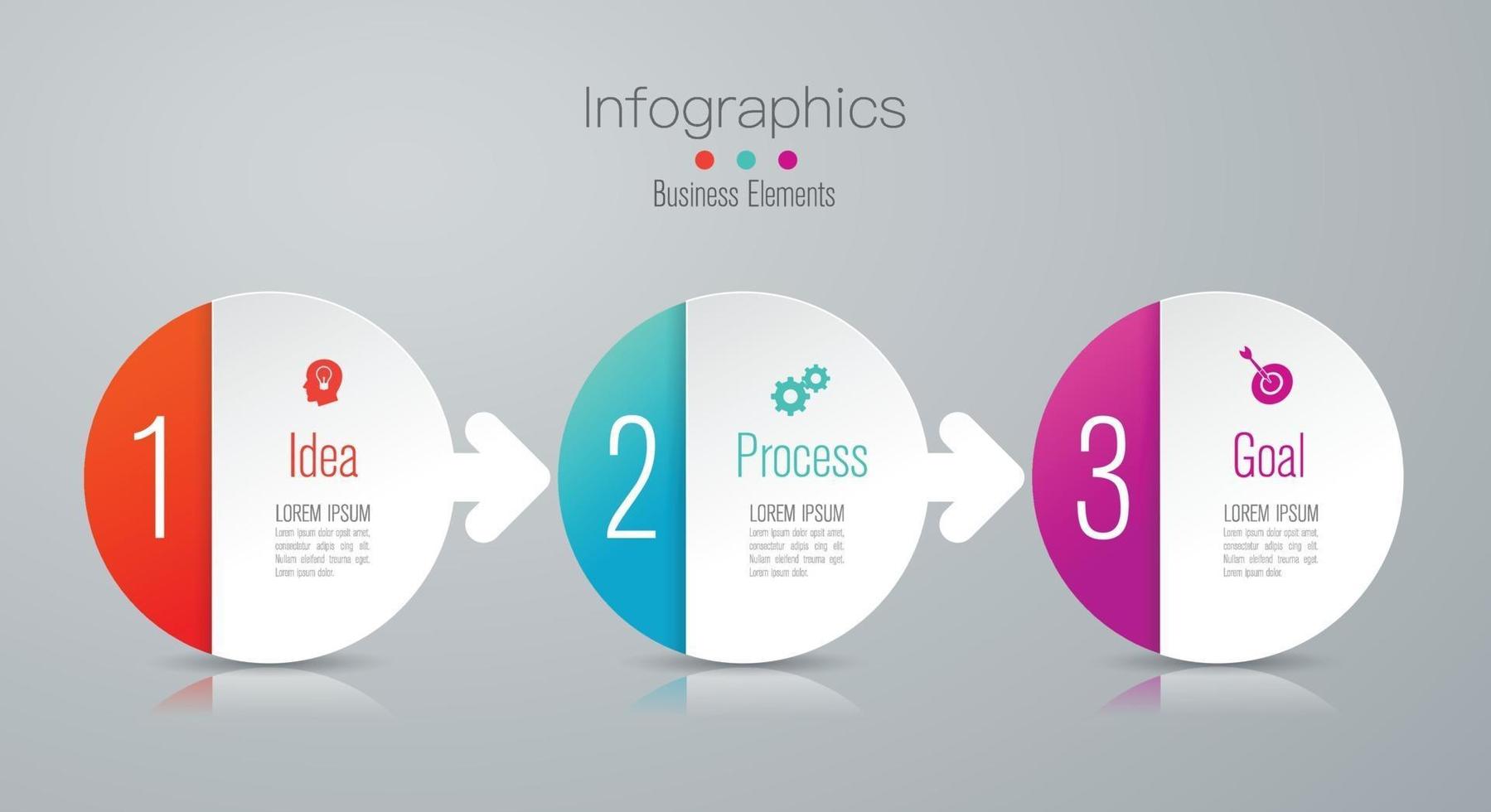 Infografías e iconos de arte en papel con 3 pasos. vector