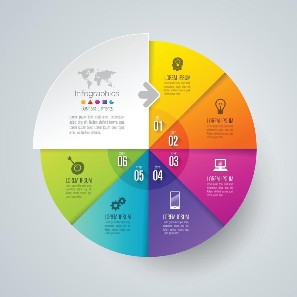 Infografías e iconos de arte en papel con 6 pasos. vector