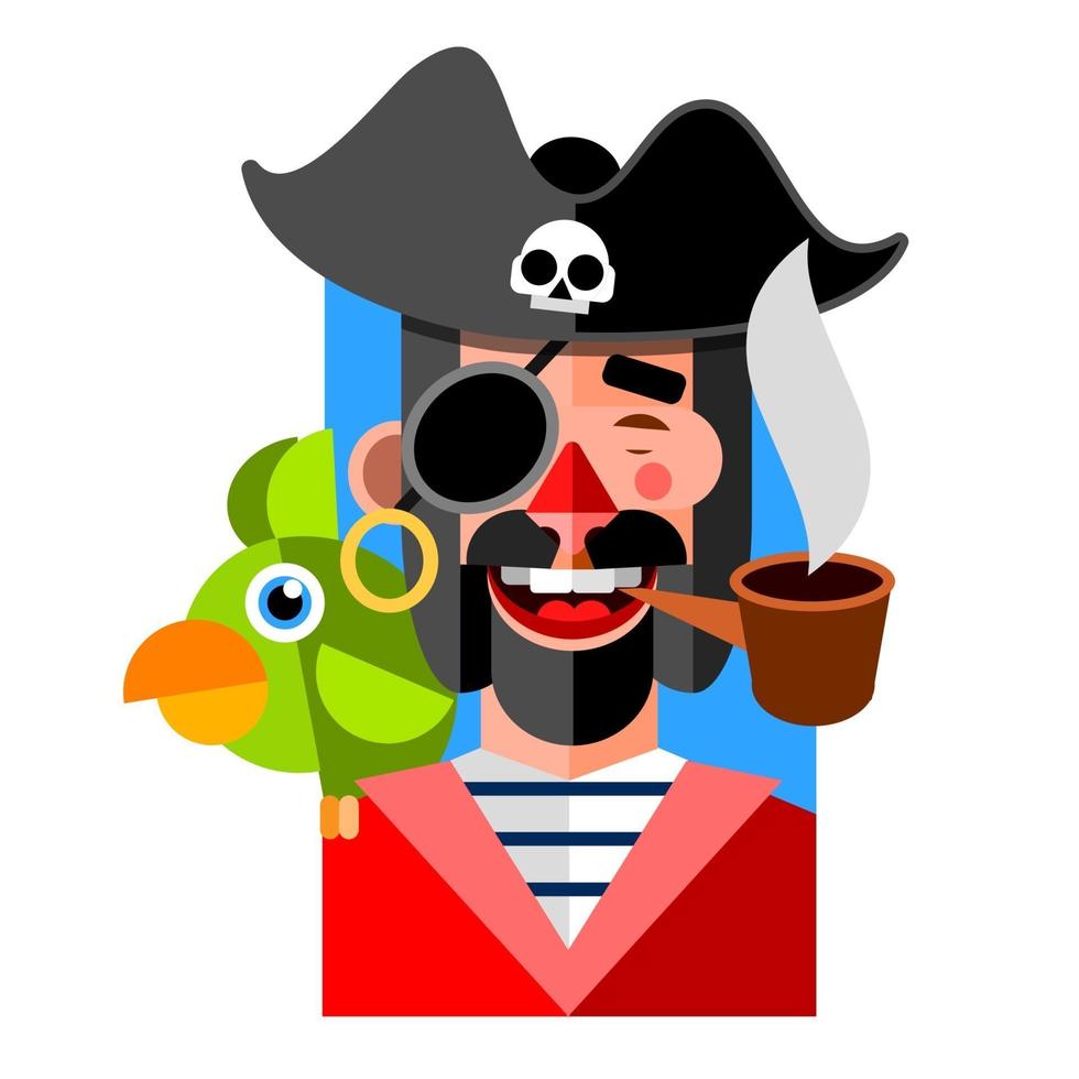 Hand Drawn vintage hipster sailor with thick beard and pipe vector