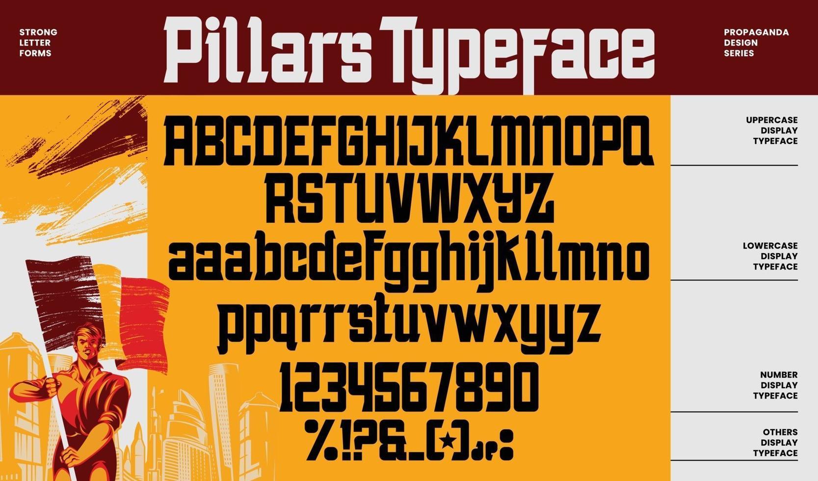 Propaganda alphabet letters font and number vector