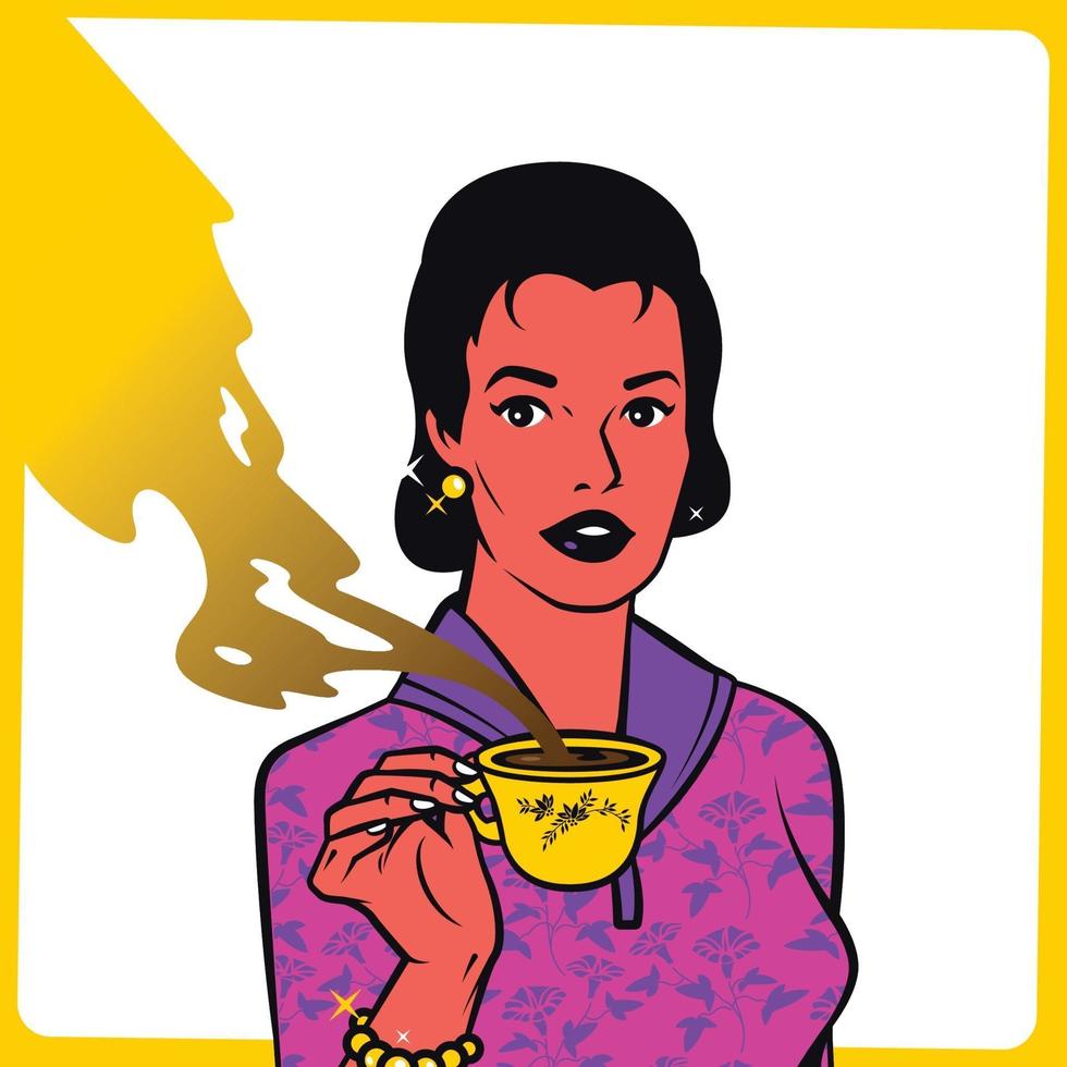 Retro girl with Cup of coffee pop art retro illustration vector