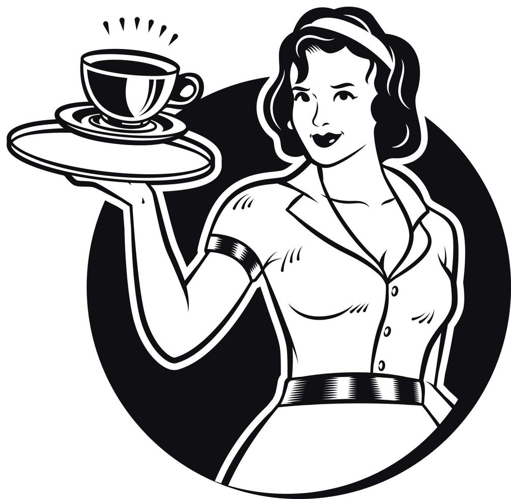 Retro Waitress Serving Coffee Clipart Illustration vector