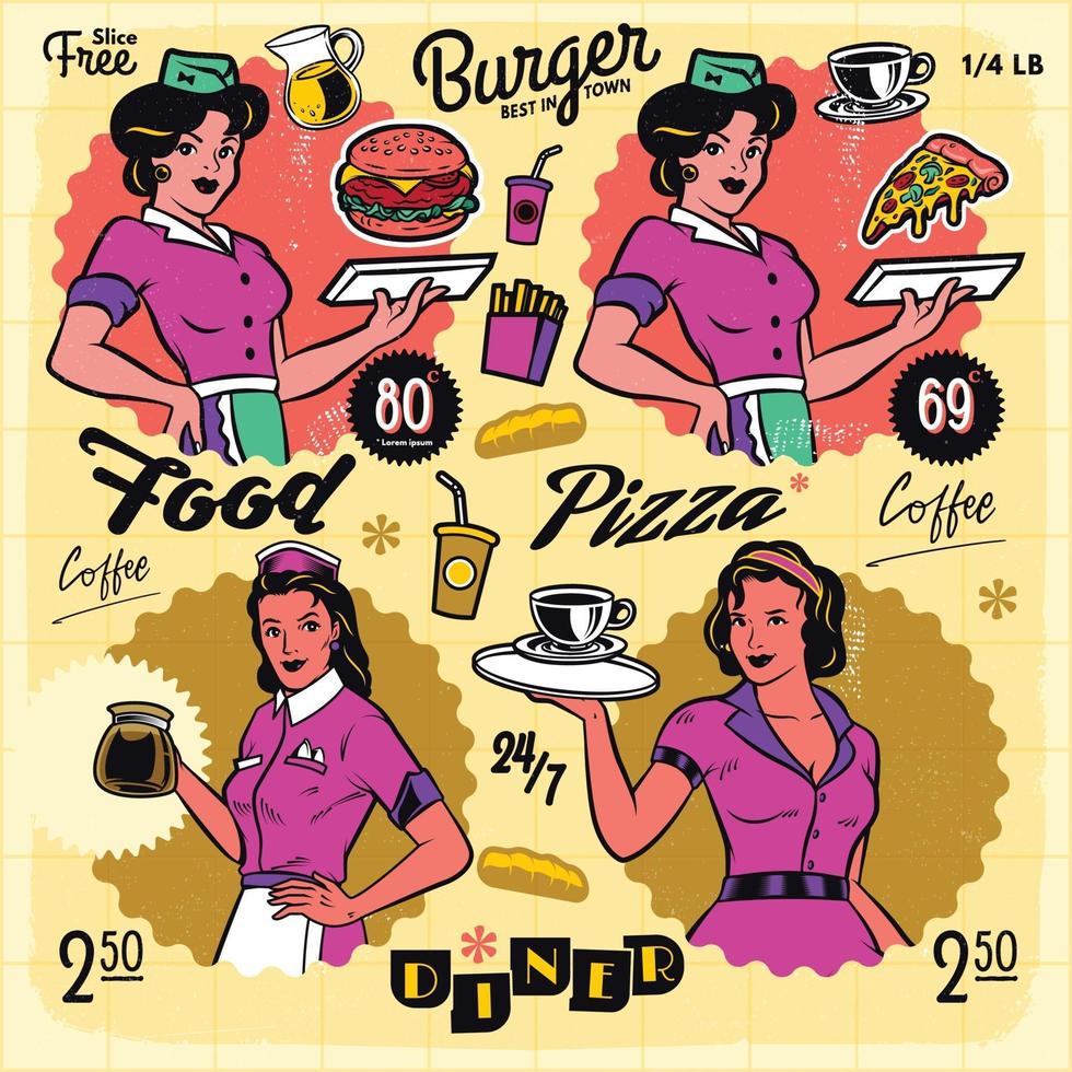 elemento de diseño de etiqueta de placa de menú de cartel de cena vintage vector