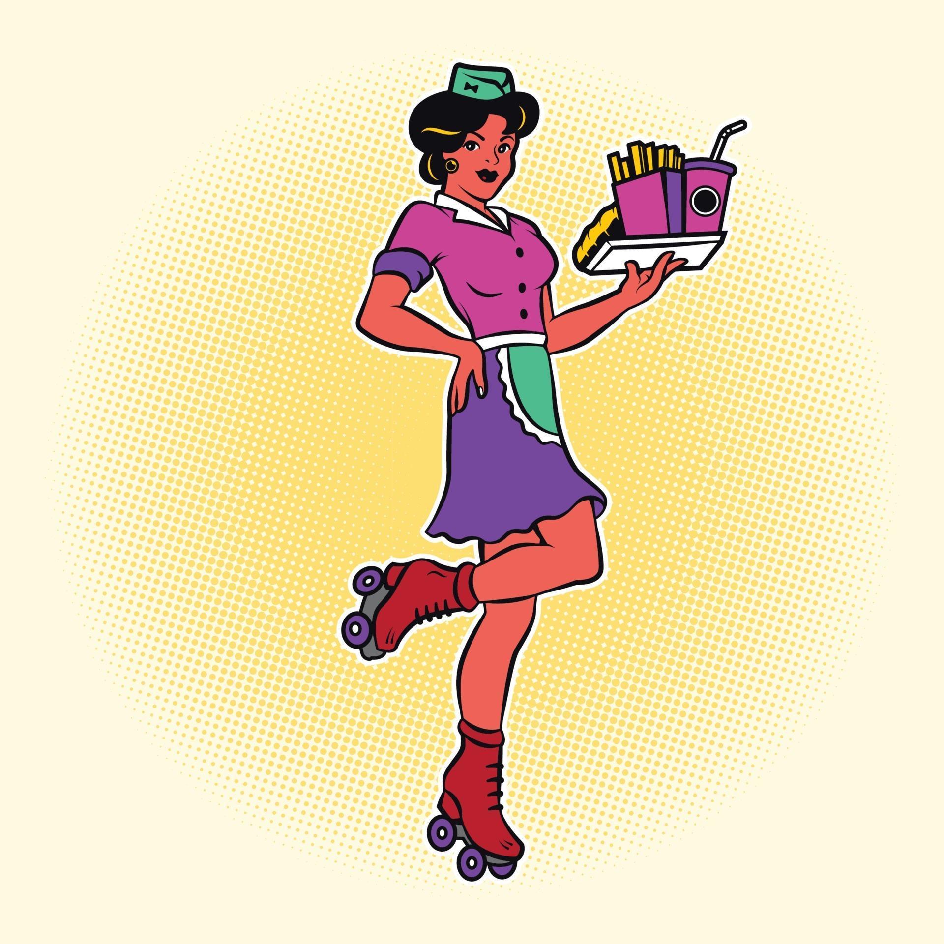 retro-waitress-on-roller-skates-3342185-vector-art-at-vecteezy