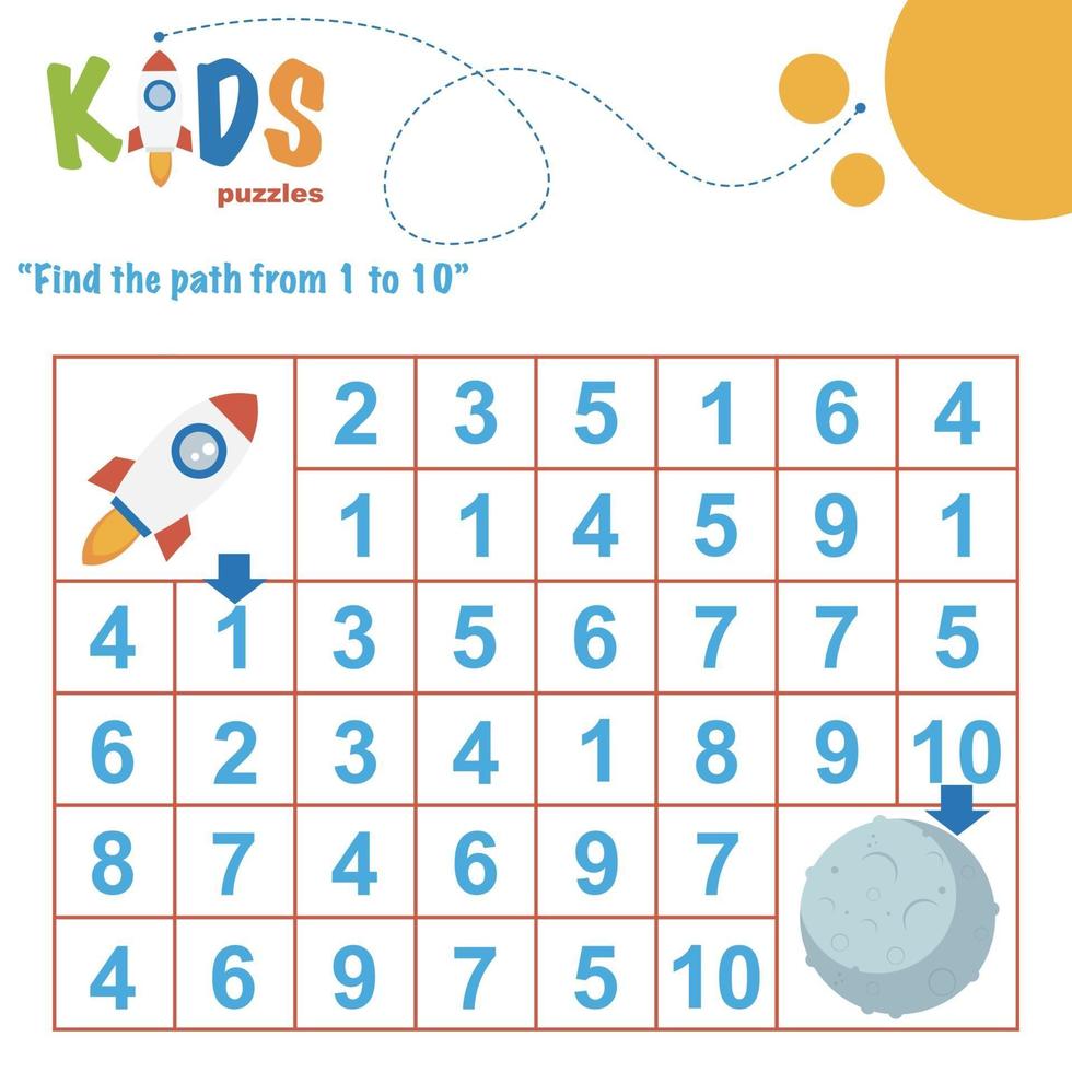 Printable number maze. Find the path from 1 to 10. vector