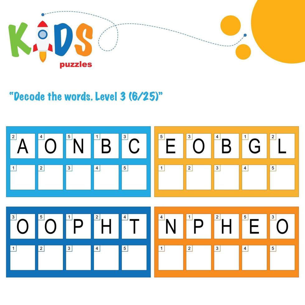 Decode the hidden words. Easy logical printable worksheet for kids vector