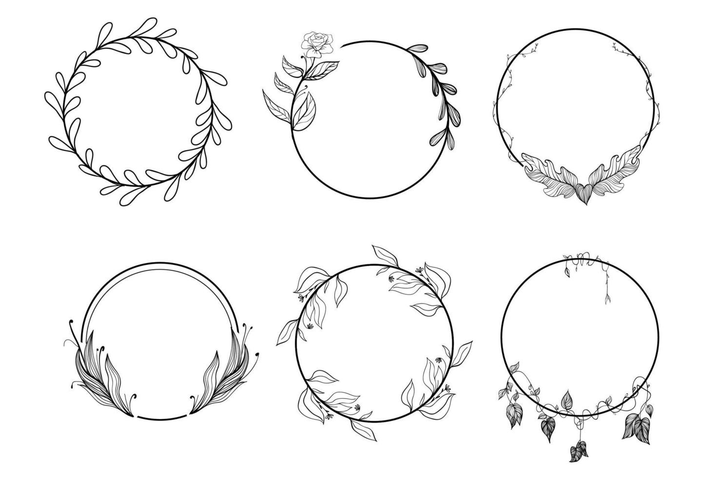 Various hand drawn floral geometric frames set vector