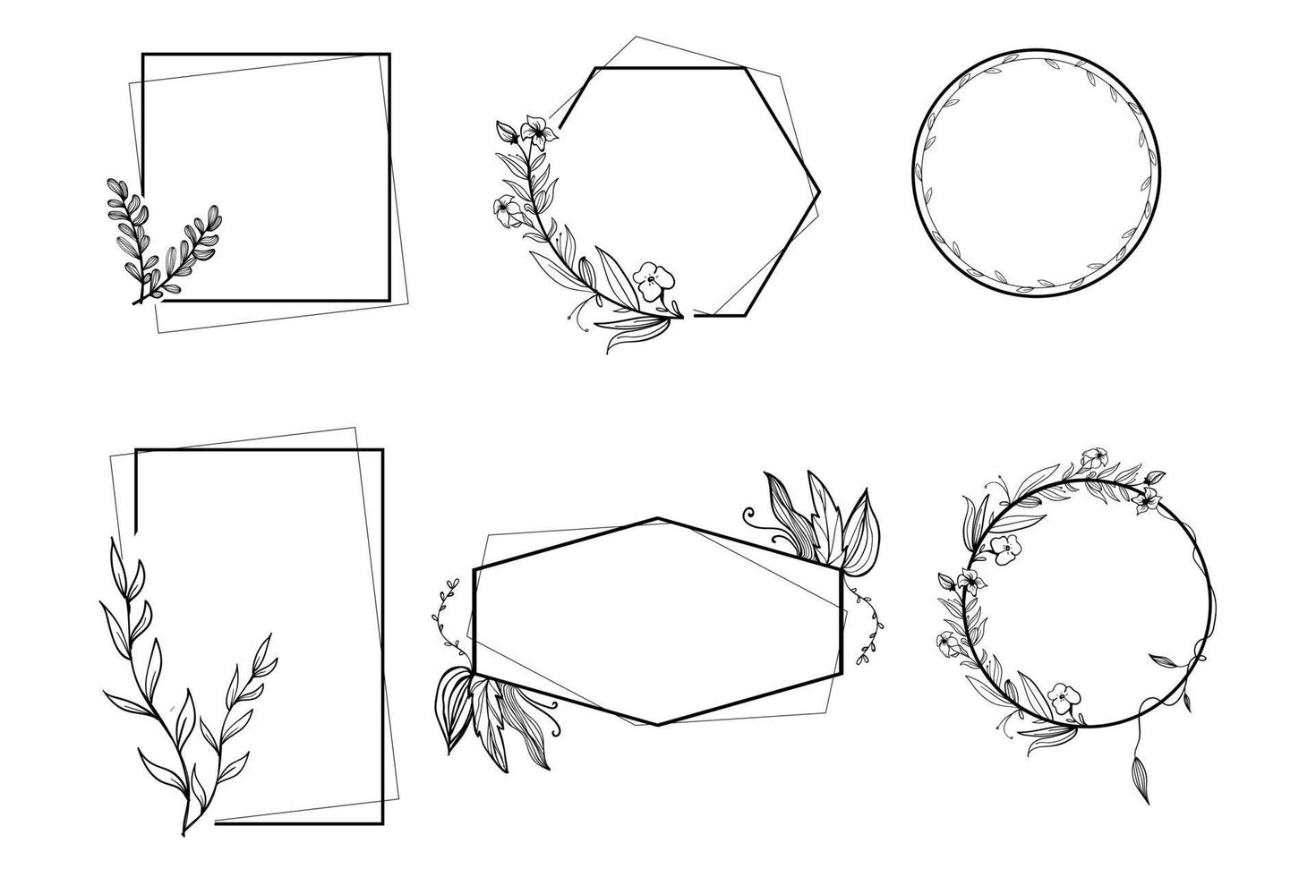 Various hand drawn floral geometric frames set vector