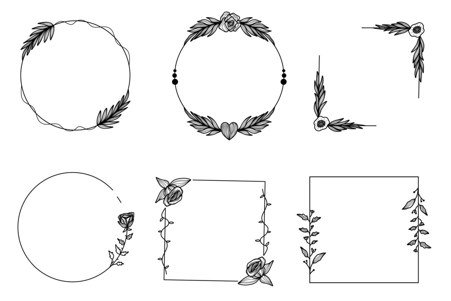 conjunto de marcos geométricos florales dibujados a mano vector