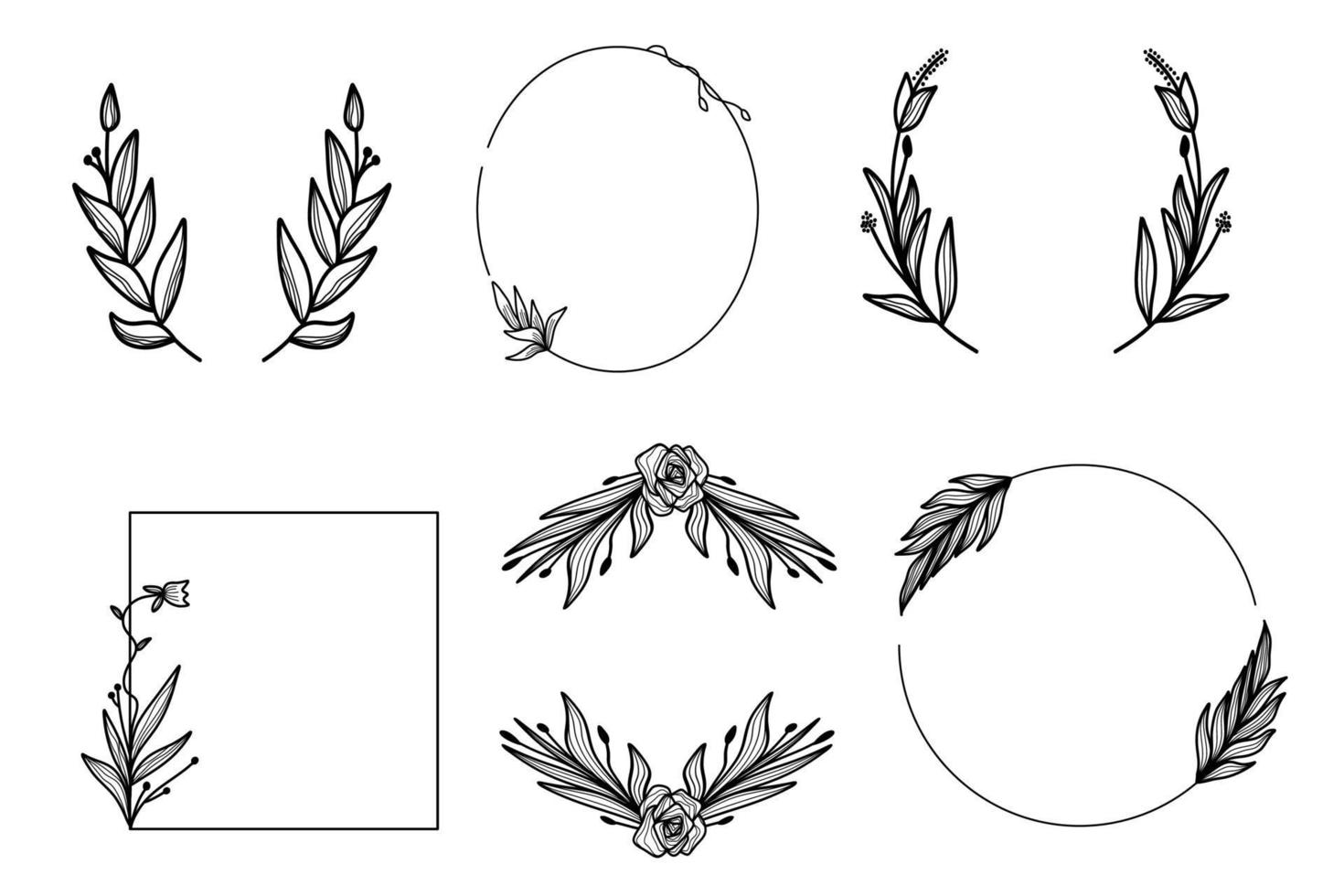 Various hand drawn floral geometric frames set vector