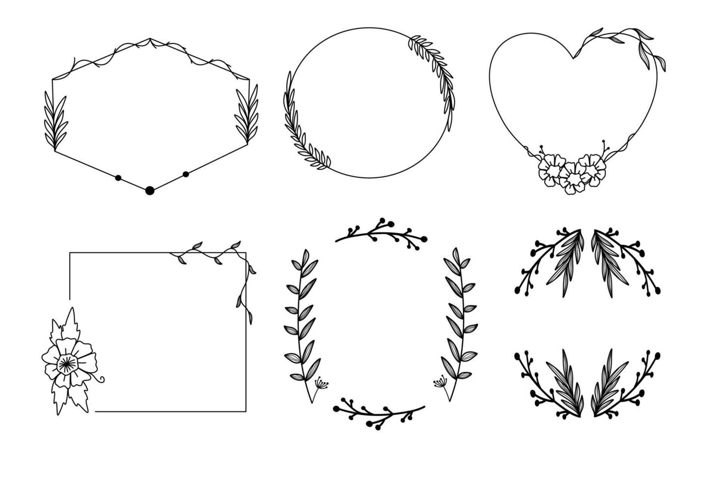 Various hand drawn floral geometric frames set vector