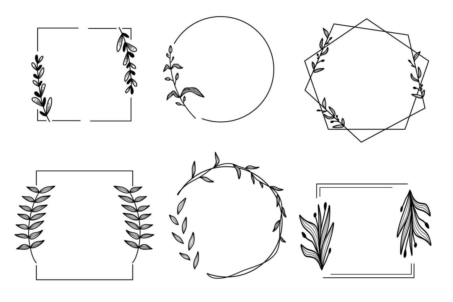Various hand drawn floral geometric frames set vector