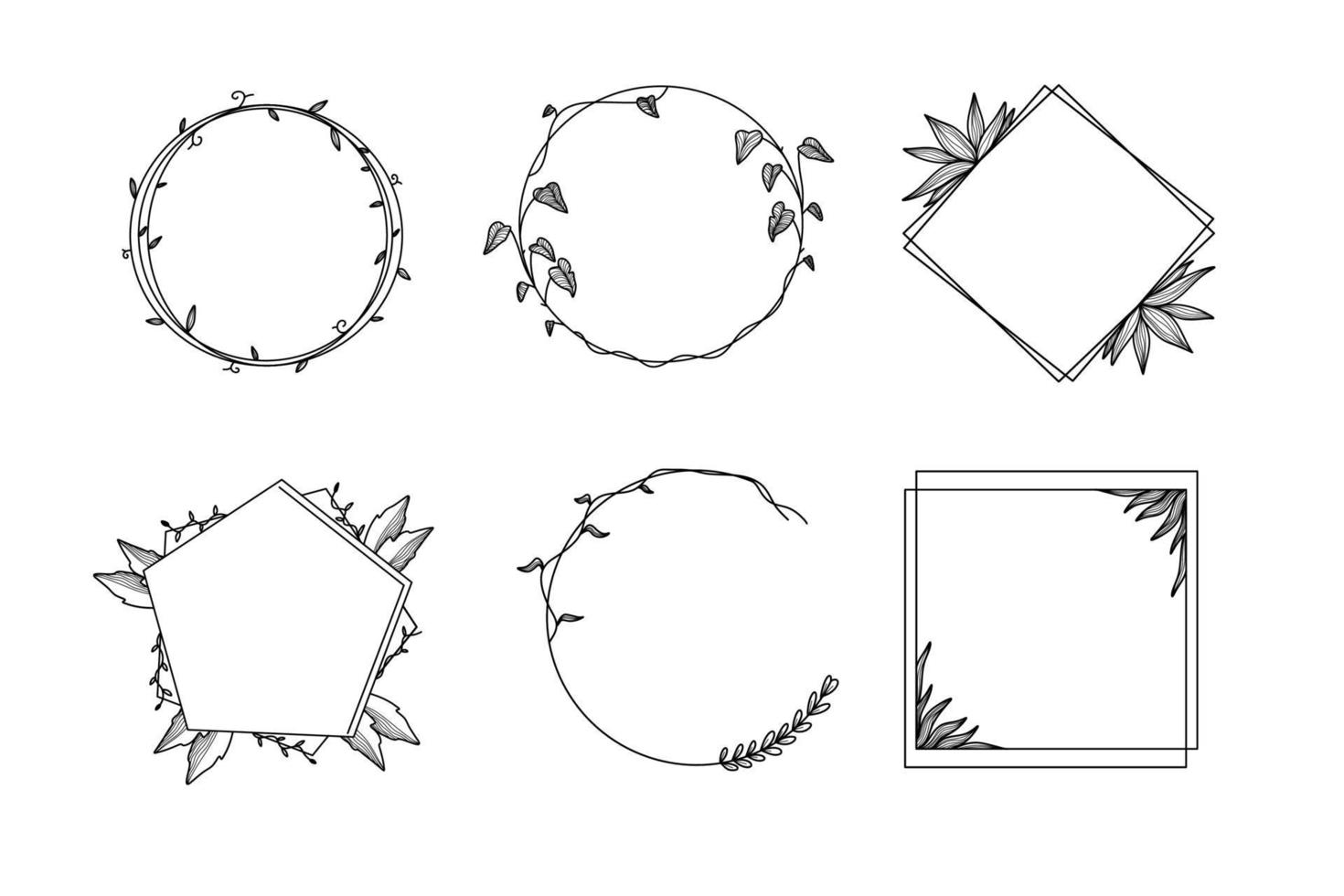 Various hand drawn floral geometric frames set vector