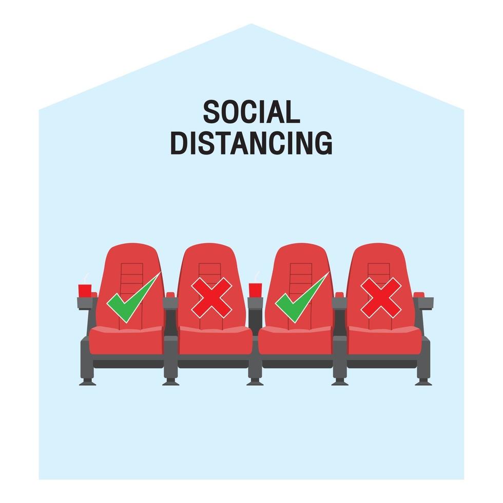 Keep a safe distance when sitting in a movie theater vector