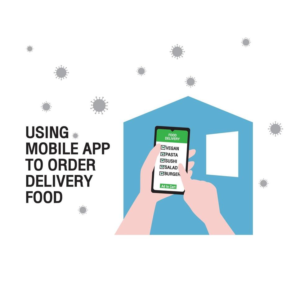 Using mobile app to order delivery food vector