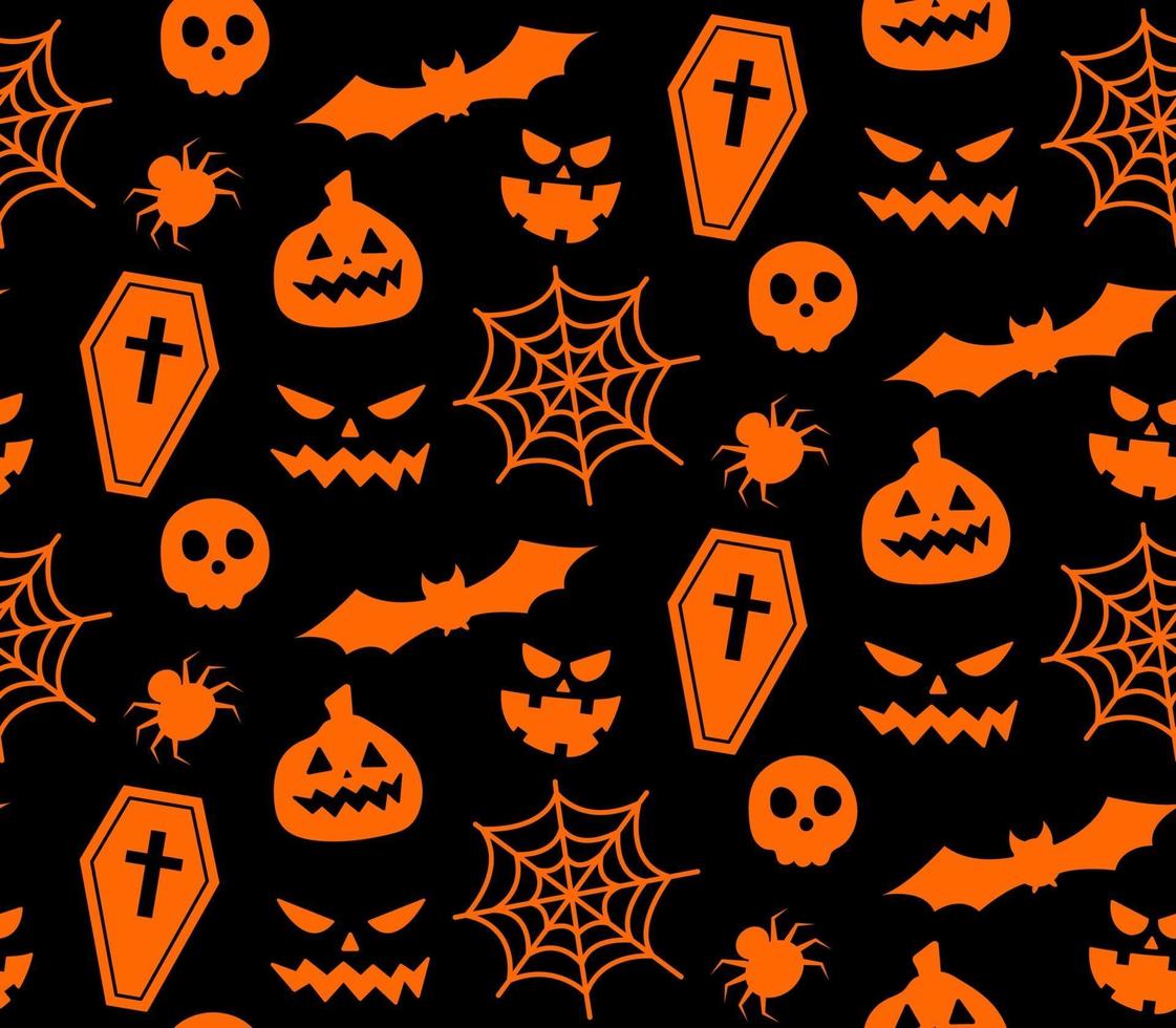 Seamless repeating pattern with Halloween symbols. silhouettes vector