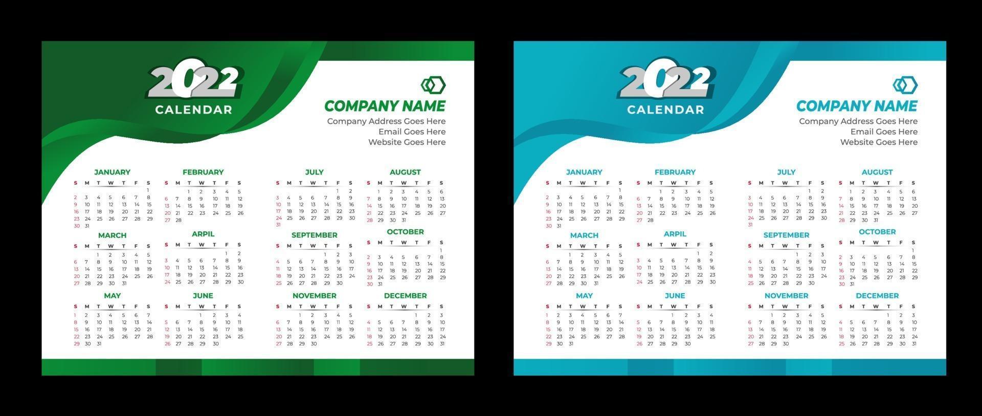 2022 Calendar Template Wall Calendar 2022 Vector Desk Calendar Design