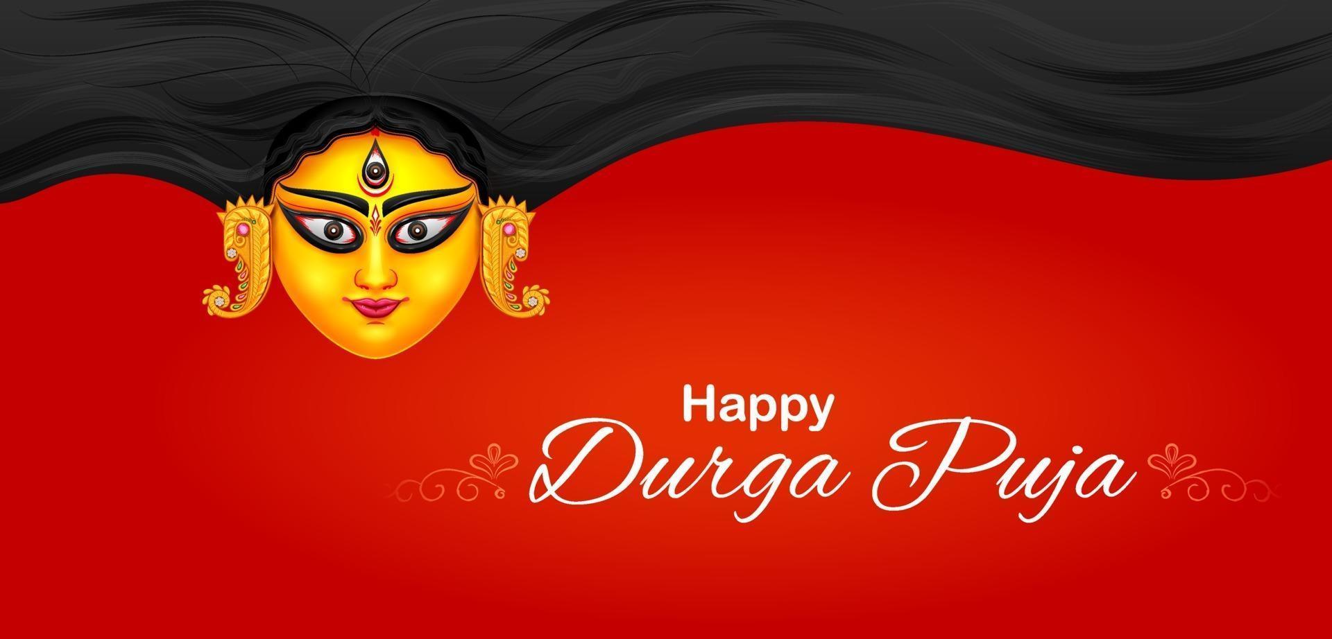 Goddess Durga Face in Happy Durga Puja Subh Navratri Indian religious vector