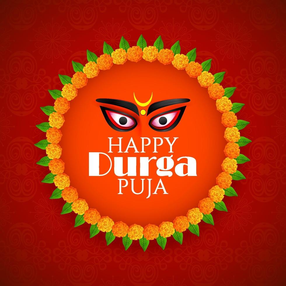Goddess Durga Face in Happy Durga Puja Subh Navratri Indian religious vector
