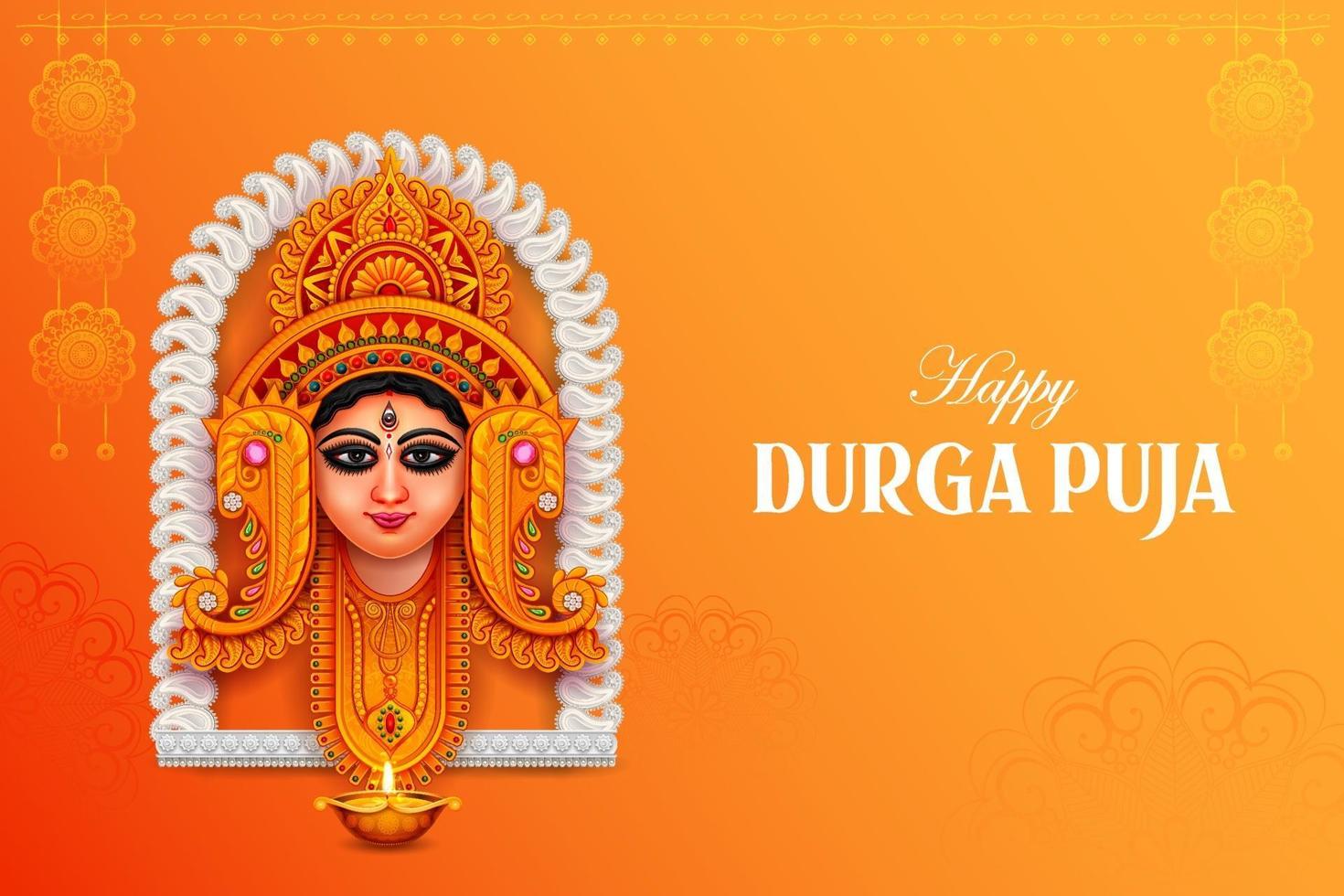 Goddess Durga Face in Happy Durga Puja Subh Navratri Indian religious vector