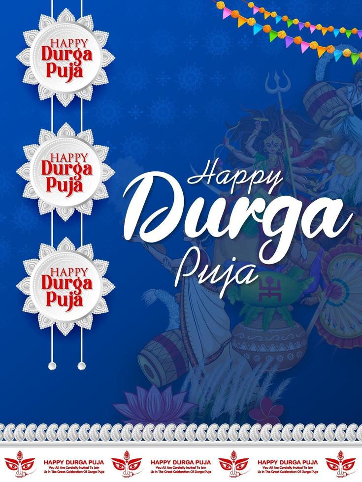 Goddess Durga Face in Happy Durga Puja Subh Navratri Indian religious vector