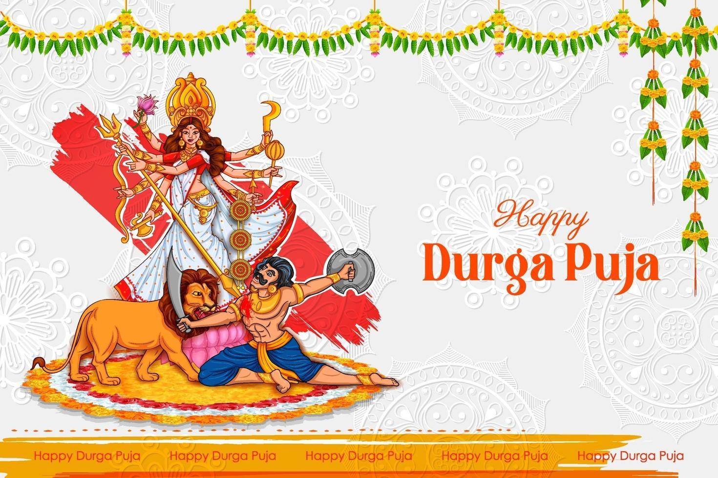 Goddess Durga Face in Happy Durga Puja Subh Navratri Indian religious vector