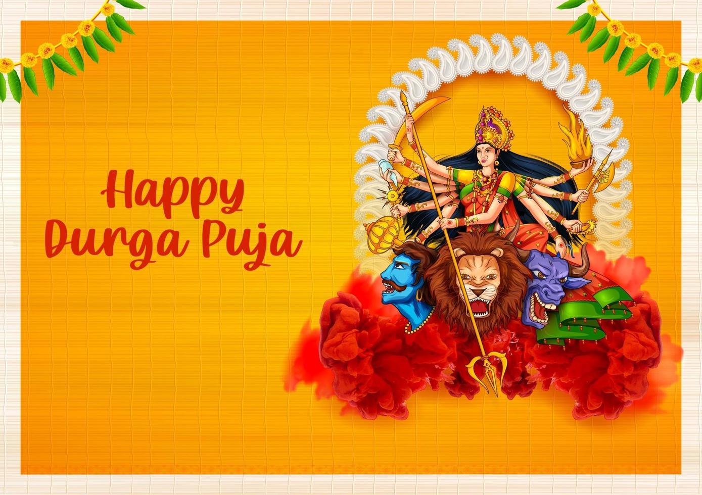 Goddess Durga Face in Happy Durga Puja Subh Navratri Indian religious vector