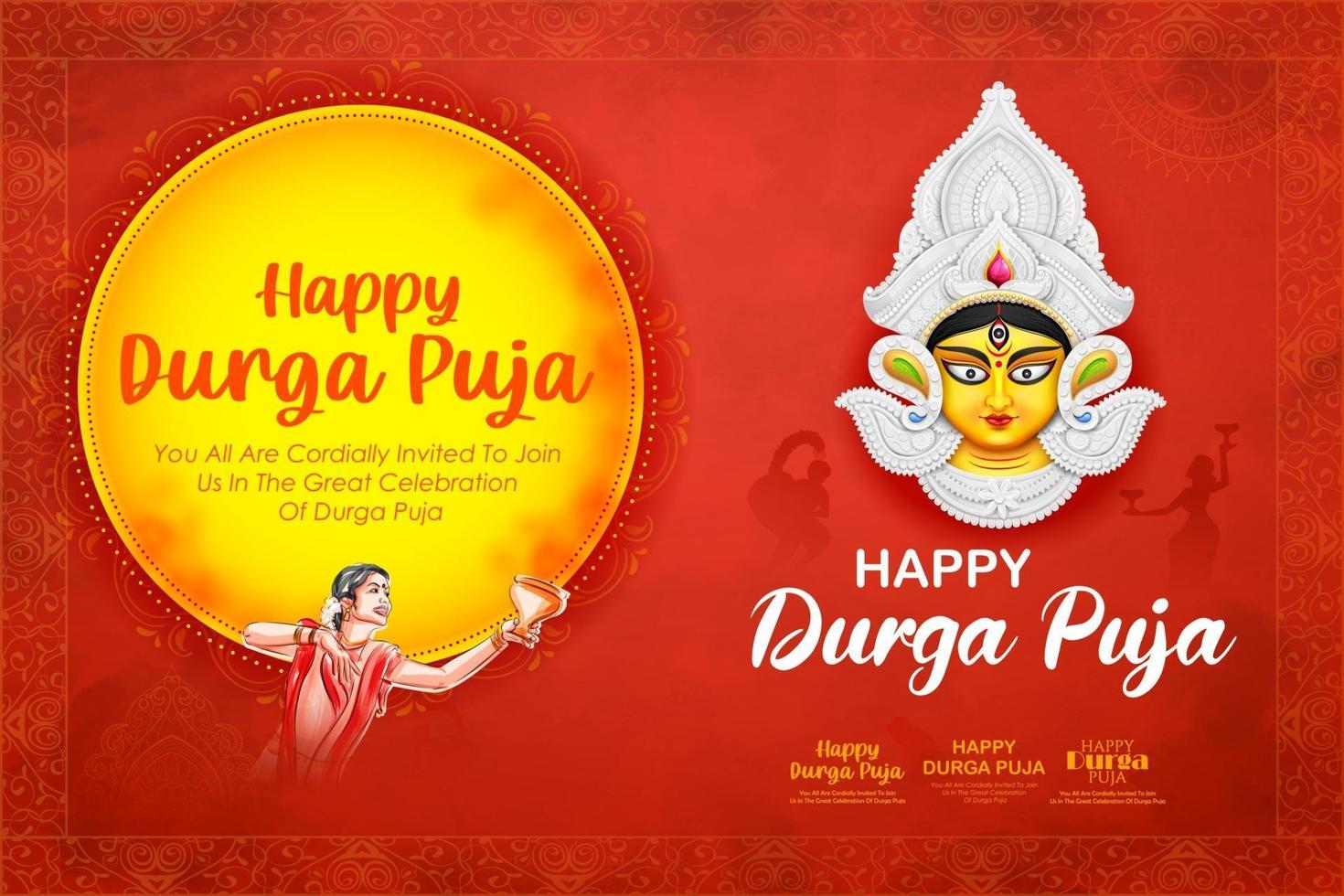 Goddess Durga Face in Happy Durga Puja Subh Navratri Indian religious vector